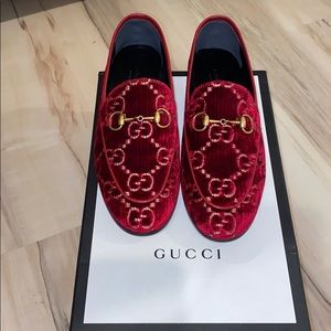 Gucci red velvet loafers